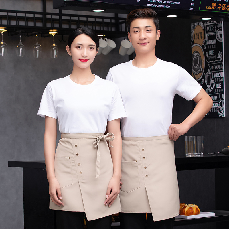 Custom Professional Restaurant Waiter Waitress Canvas Cotton Black Waist Half Apron with Pocket