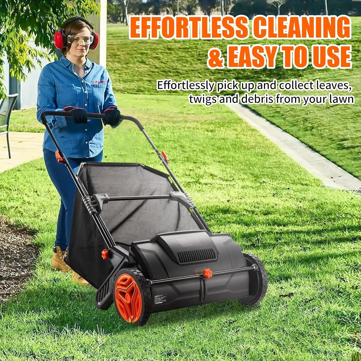 Vevor Push Lawn Sweeper, Various Specifications, Leaf & Grass Collector, Strong Rubber Wheels & Heavy Duty Thickened Steel Durable to Use with Large Capacity. M