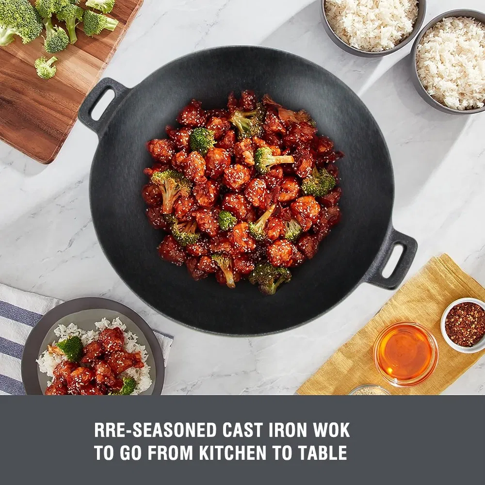 Чугунный вок 37 см с антипригарным покрытием