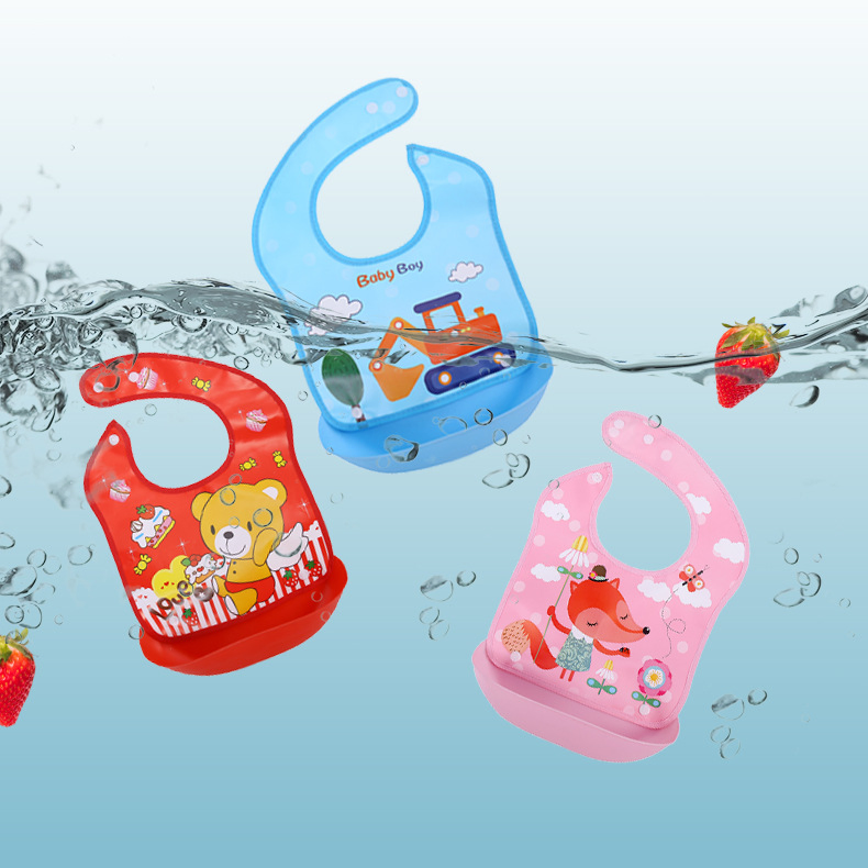 Wholesale Waterproof PEVA Baby Drool Bibs - Various Cartoon Pattern Styles and Large Caliber
