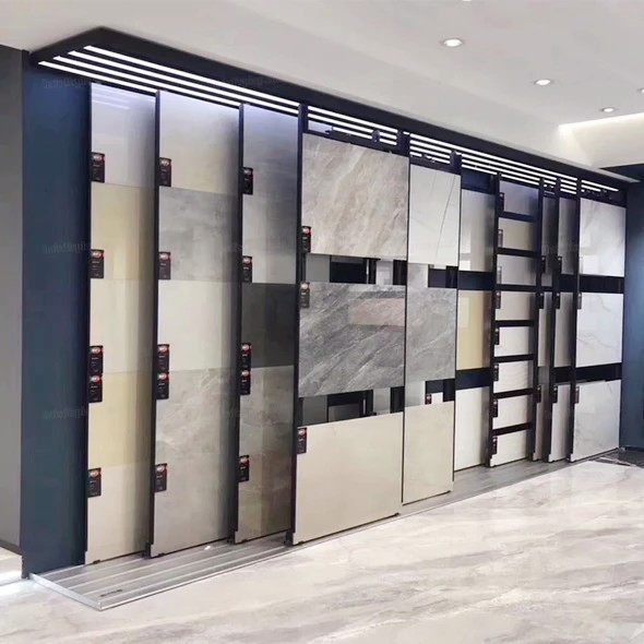 Sliding Ceramic Tile Display Stand Marble Quartz Stone Display Fixture for Showroom