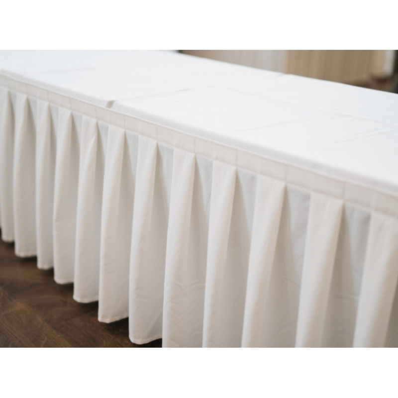 Custom Pleat Premium Inherently Fire Resistant Table Skirt for Wedding Hotel Party