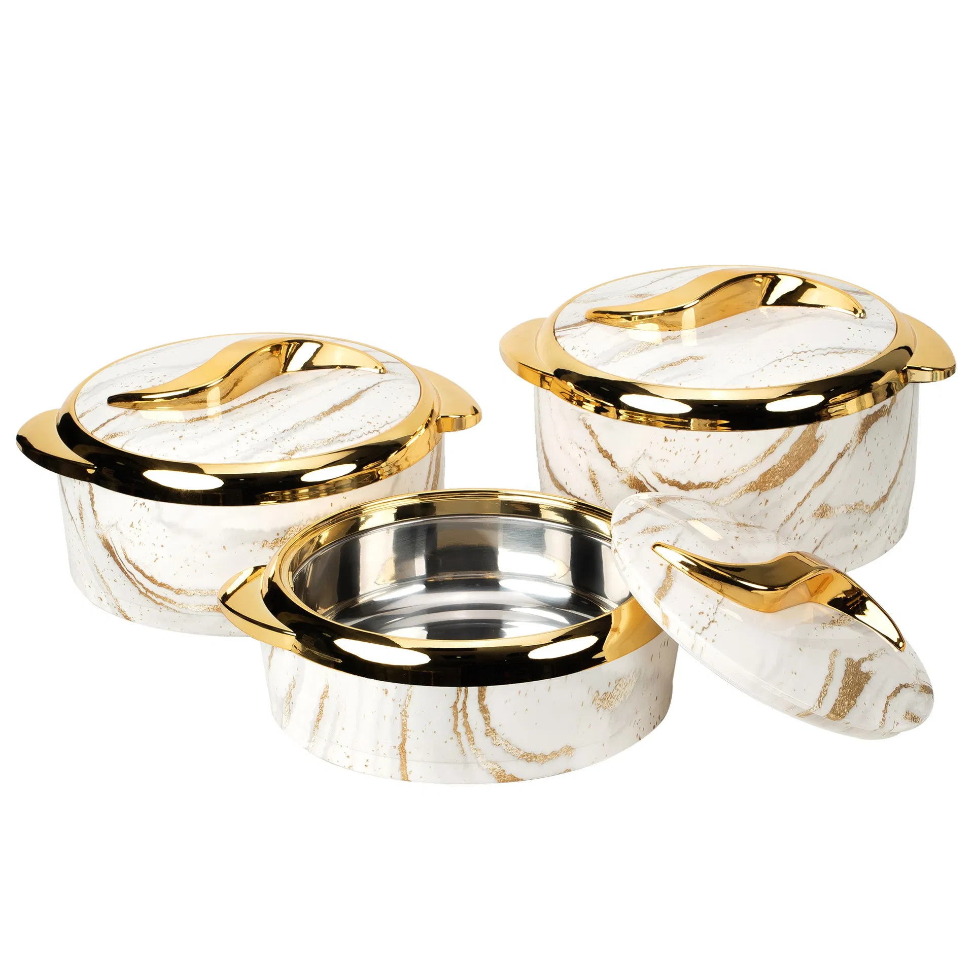 3PCS Food-Grade Stainless Steel Thermal Casserole Dish Cookware Set Good Heat Retention Durable Easy Clean for Home Kitchen Daily Use