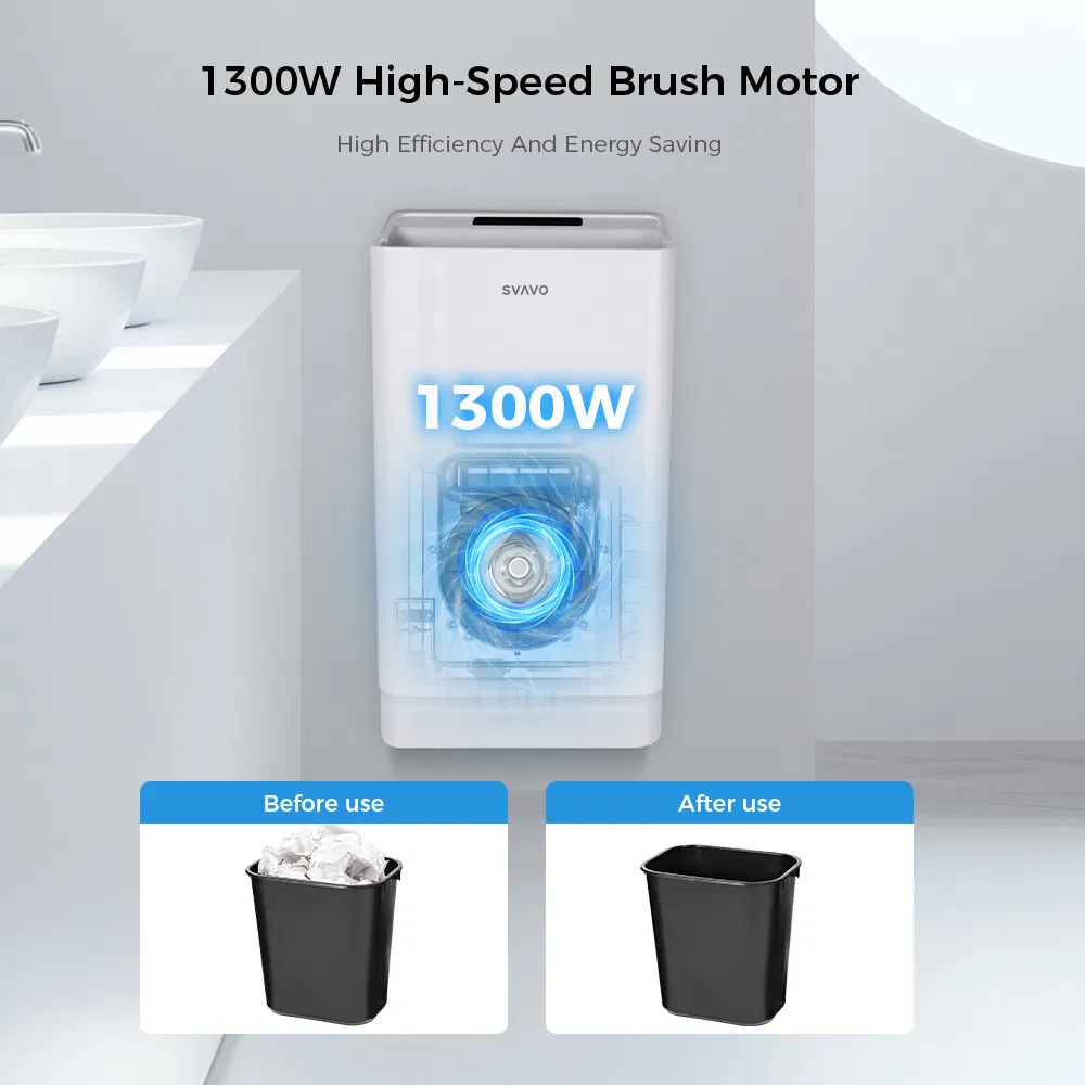 Bathroom Wall Mounted Vertical 1300W Brushless Motor Double Side Air Automatic Hand Dryer with HEPA Filter