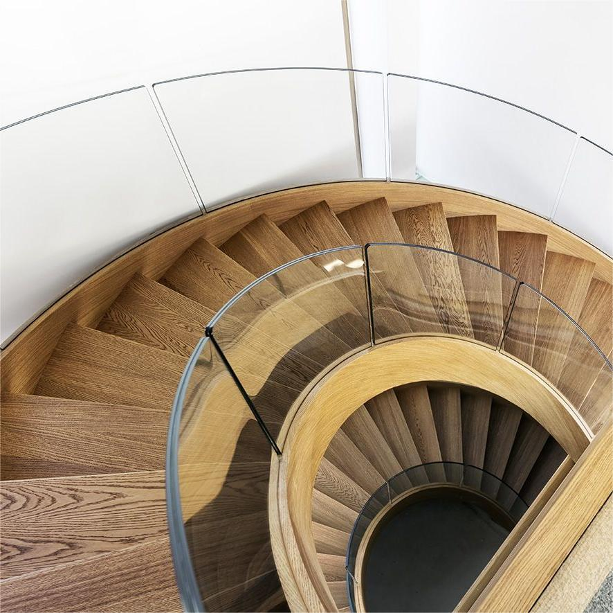 USA Modern Villa Customized Interior Curved Stairs Durable Wood Steel Glass-Marble/Wooden Stairs for Apartments