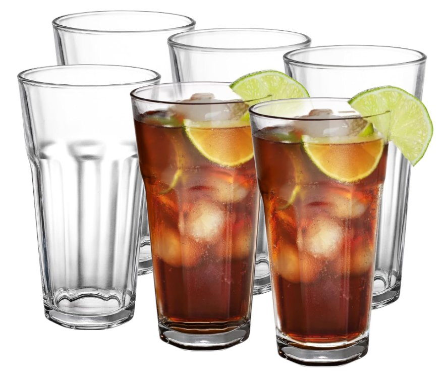 Drinking Glasses 16oz, Thick Tempered Water Glasses, Lead-Free Highball Pint Clear Iced Hot Tea Glassware for Juice, Beer, Cocktails Milkshake, Soda Tumbler