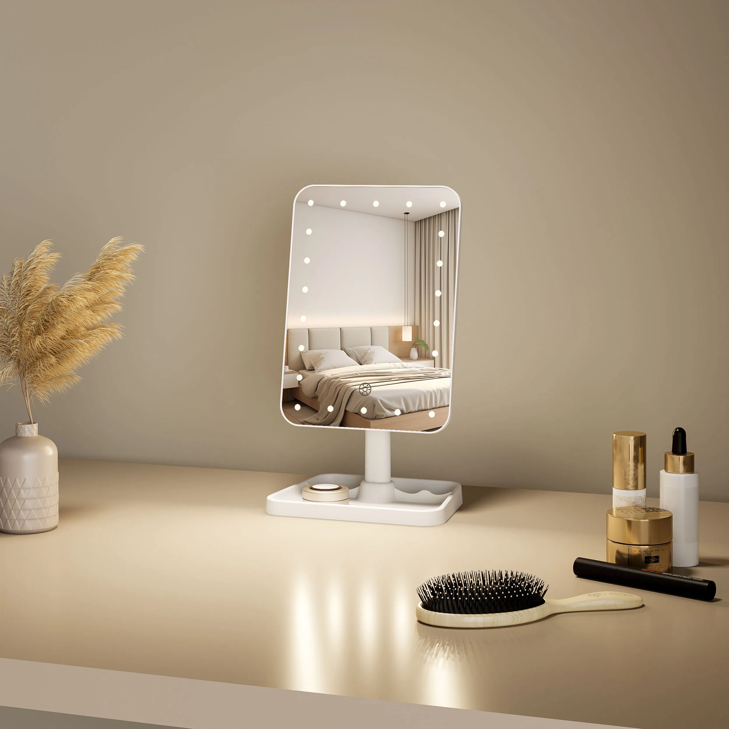 3 Color Lighting Brightness Adjustable Portable Table Lighted Vanity Beauty Make up Cosmetic Mirror with LED Lights