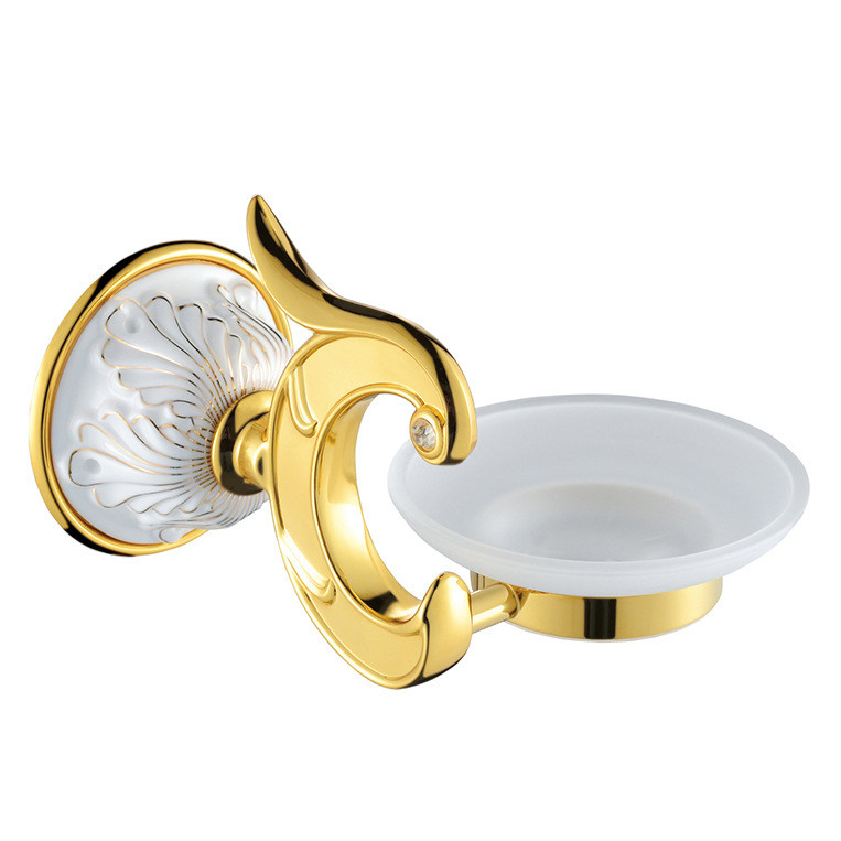 Brass Plating Gold Jade Marble Bathroom Soap Dish Soap Holder Soap Basket