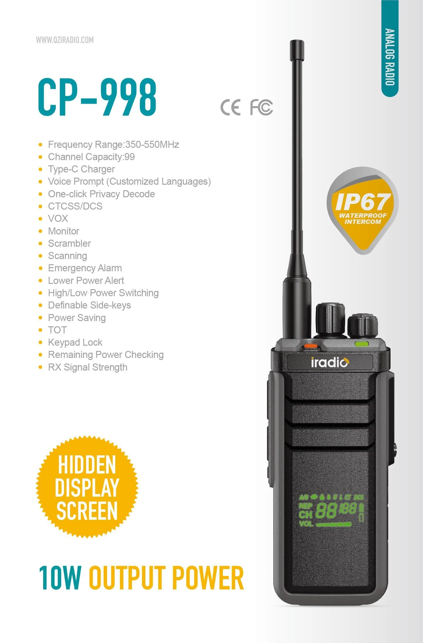 Iradio Cp-998 Two-Way Radio with 10W Output Power