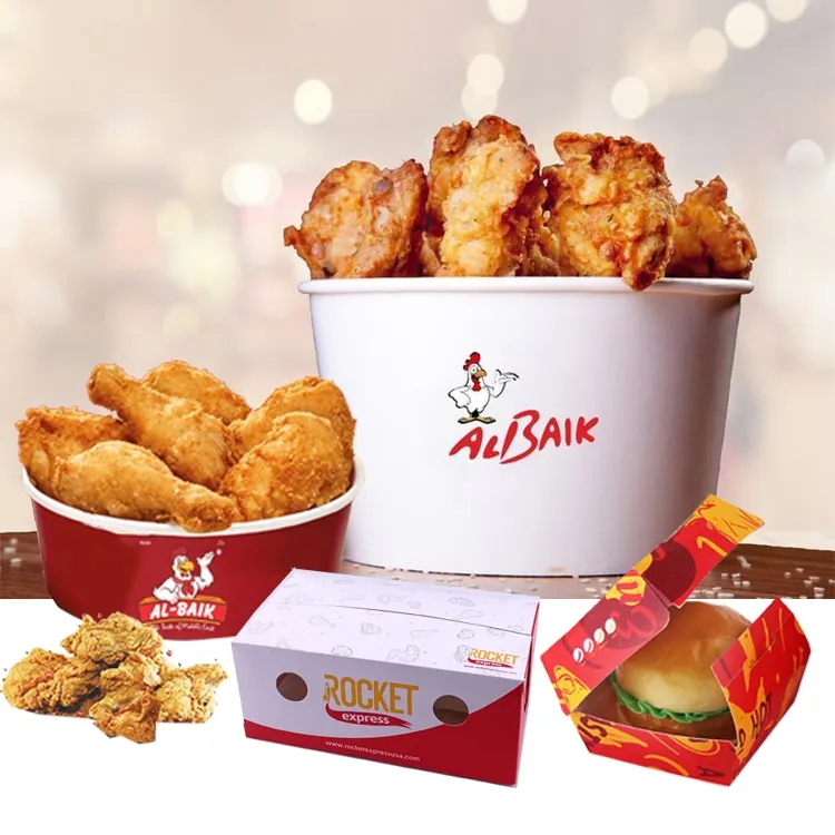 Disposable Take out Fast Food Paper Container Box, Takeaway Chicken Wing Box, Custom French Fries Fast Food Packaging Burger Box