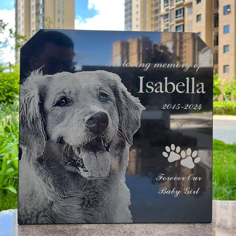 Black Granite Memorial Garden Stone Engraved Photo Cat Dog Memorial Stone Headstone