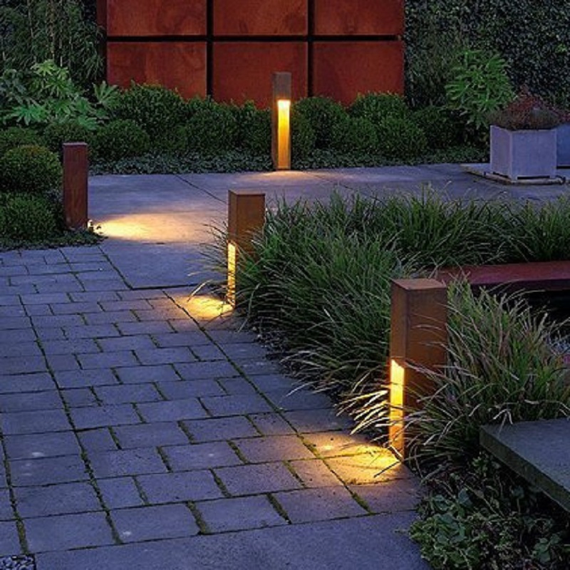 Outdoor Lights Rusty Corten Steel Bollard Light Box