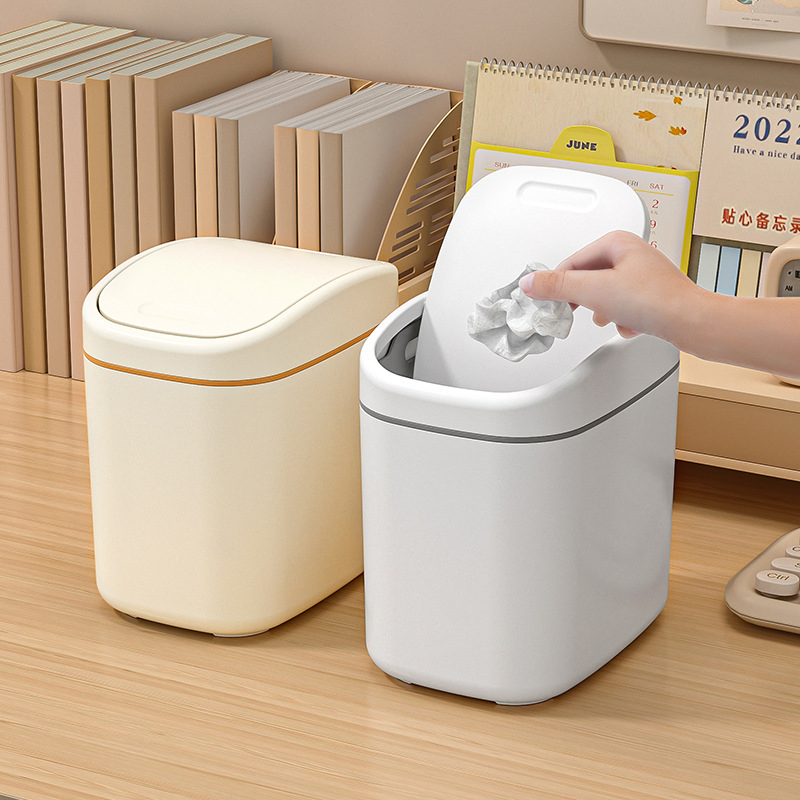 Household Mini Plastic Trash Bin with Lid on Desktop for Living Room, Bedroom and Office