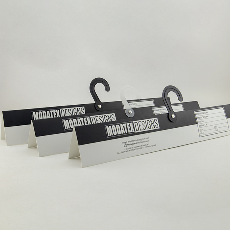 Print Black White Fabric Holding Sample Display Paper Hanger with Plastic Hook