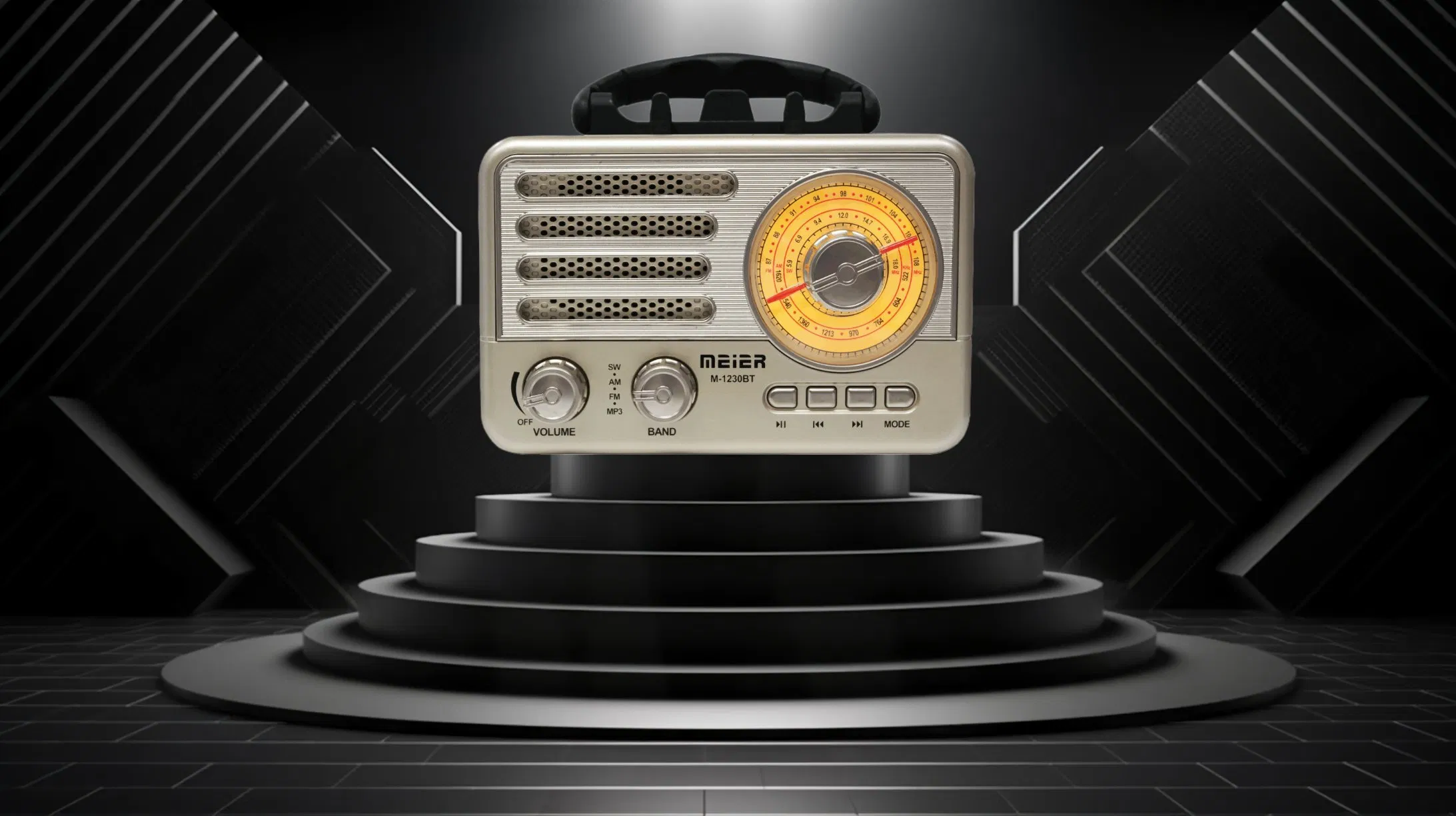 Meier M-1230BT Consumer Electronics Portable 3-Band Am FM Sw Radio, TF Card and MP3 Player, Rechargeable Speakers Bluetooth Vintage