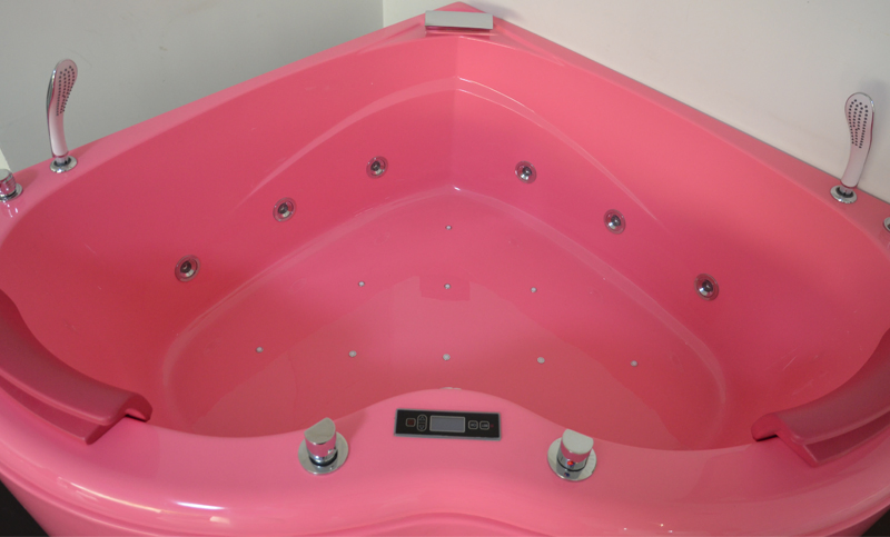 Угловая ванна с гидромассажем, розовая, в форме сердца