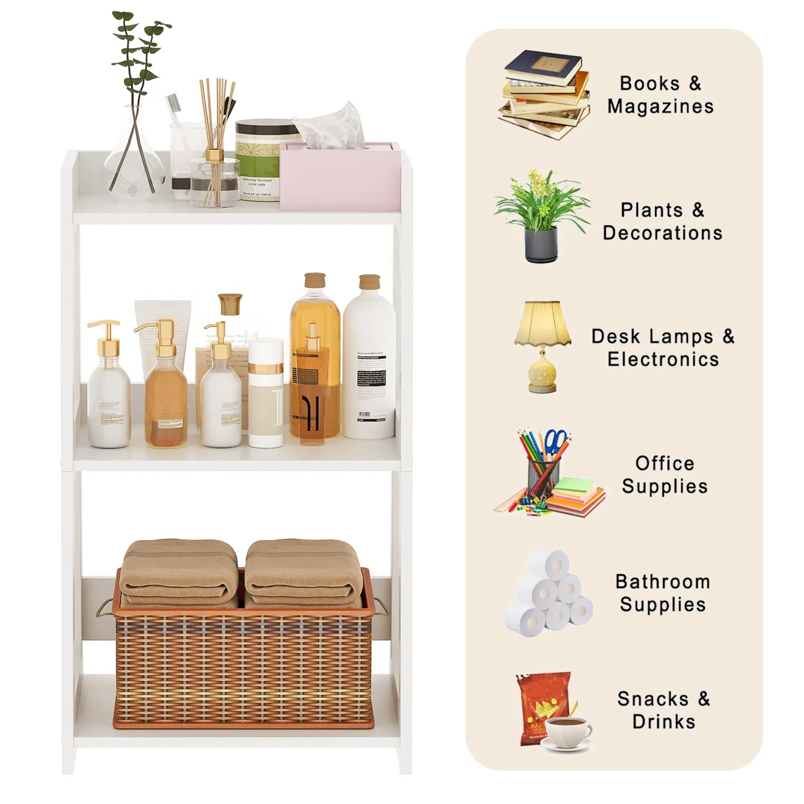 Белая 3-х уровневая лестница-стеллаж для хранения