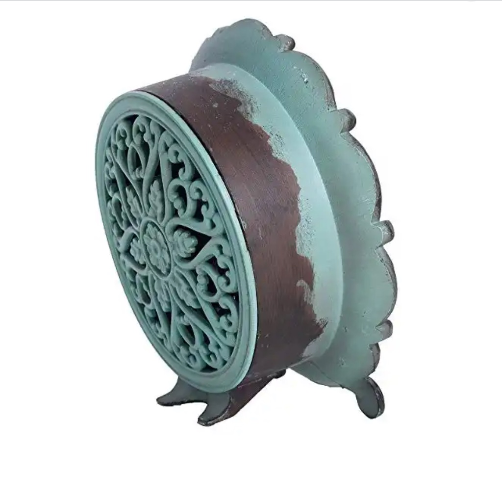 Shabby Chic Pewter Table Clock Green Vintage Style Desk Clock Decor Home