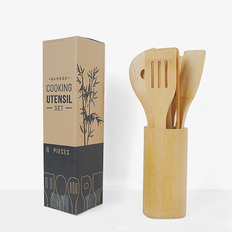 Amazon Hot-Selling Cooking Tools Bamboo Kitchen Utensils Set Natural Material