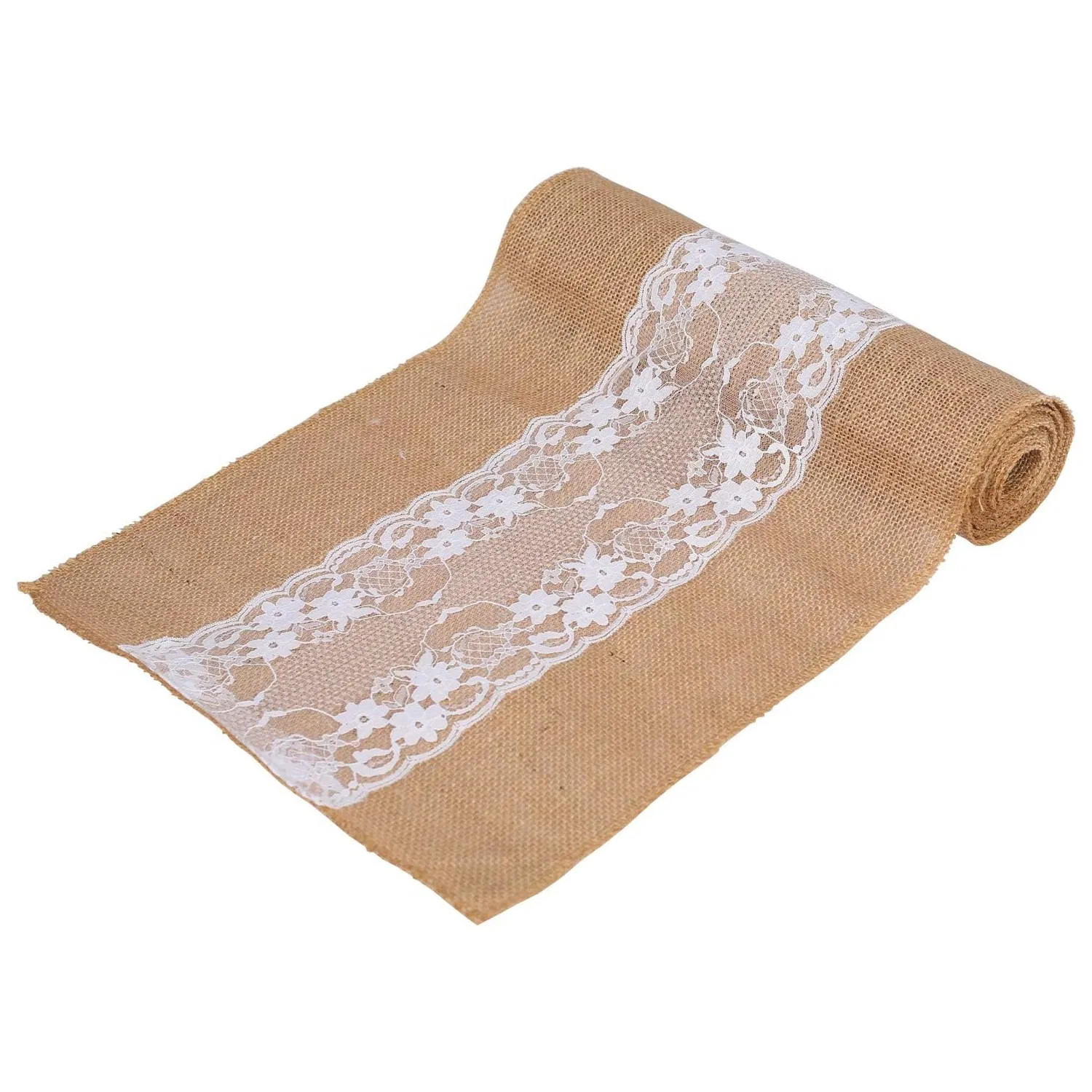 12 X 108 Inch Burlap Lace Table Cover Natural Jute Lace Burlap Table Runner