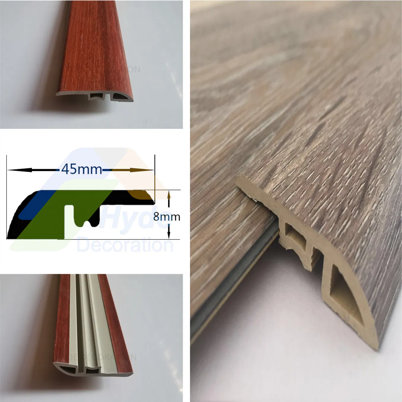 PVC Skirting Board Spc Quarter Round/ Reducer/ End Cap/ T Molding Flooring Accessories