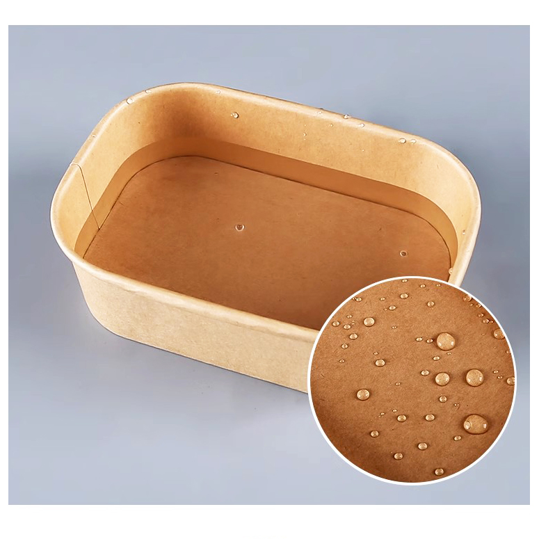 Custom Logo Printing Kraft Food Soup Noodle Container Bento Lunch Rice Box Disposable Rectangular Paper Fruit Vegetable Salad Packaging Bowl with Lid Cover