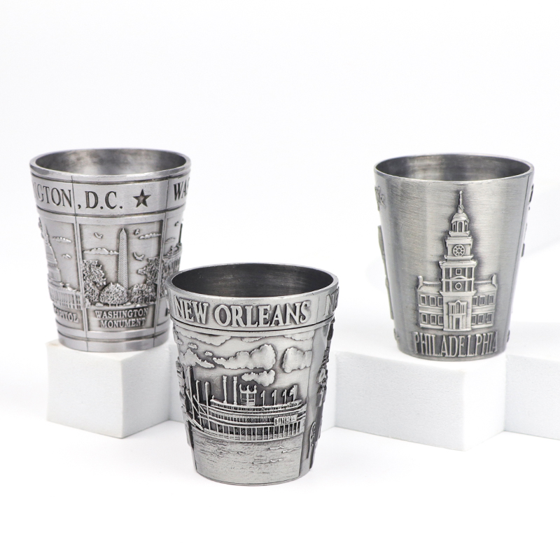 Wholesale Customized Design Antique Bronze Copper Travel Souvenir Metal Shot Glass