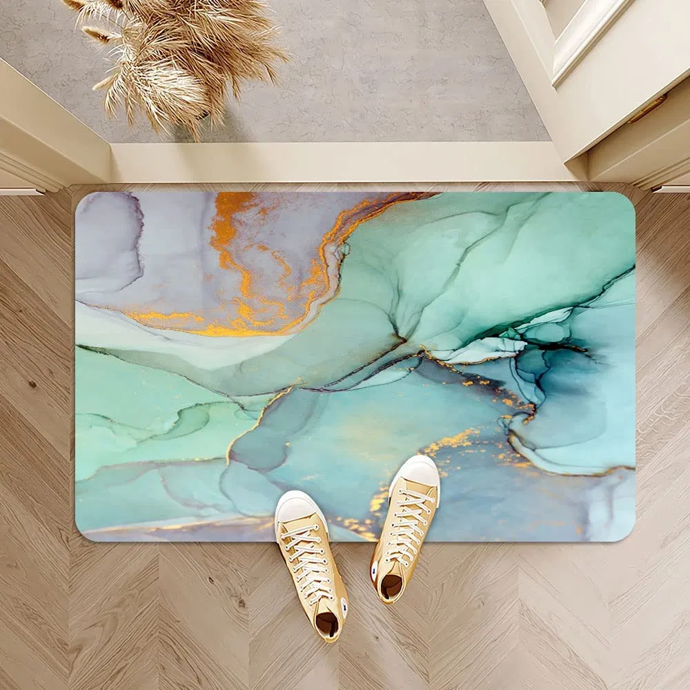 Diatomaceous Earth Bath Mat Modern Teal Marble Design Super Absorbent Fast Drying Non-Slip Diatomite Mud Bathroom Floor Rugs Office Doormat Kitchen
