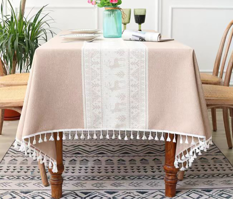 Christmas Reindeer Jacquard Polyester Table Runner with Tassels for Home, Festivals