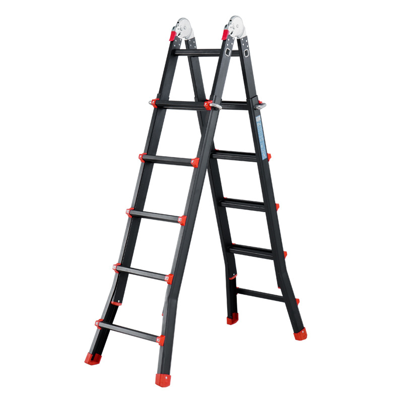 Non-Insulating Lightweight Black Aluminum Telescopic Foldable Ladder for Industrial Use with Anti Slip Feet