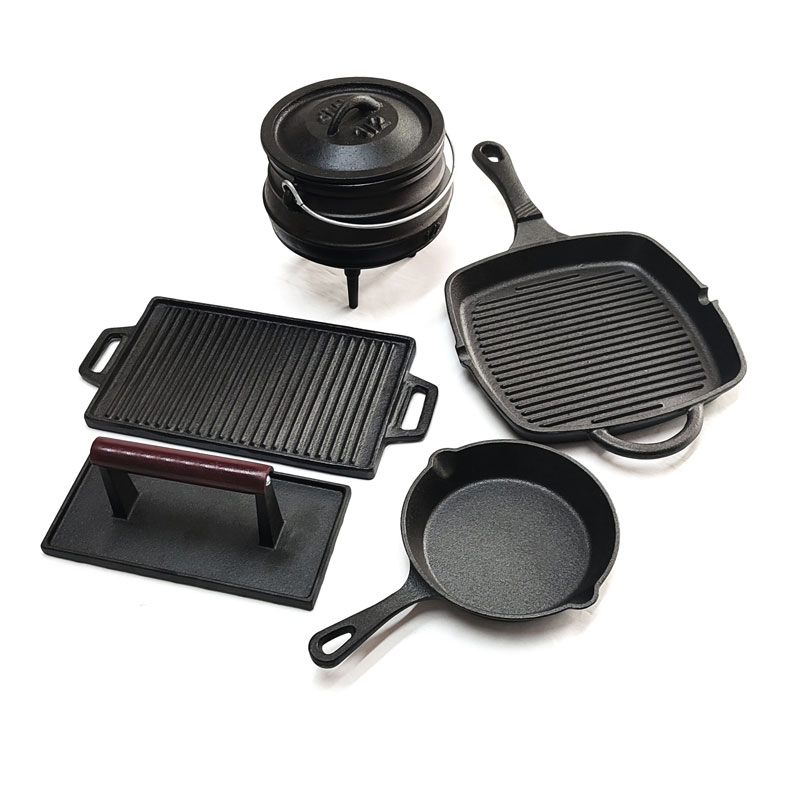 Wholesale Cast Iron Cookware Set Camping BBQ Cooking Set Cast Iron Casserole Pot Grill Pan Skillet New Kitchen Cooking Set