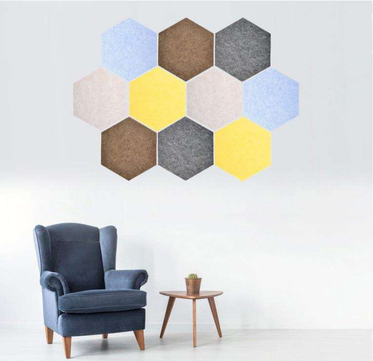 Beveled Edge Decor Felt Sound Proof Padding Wall Tiles Polyester Fiber Hexagon Acoustic Panels