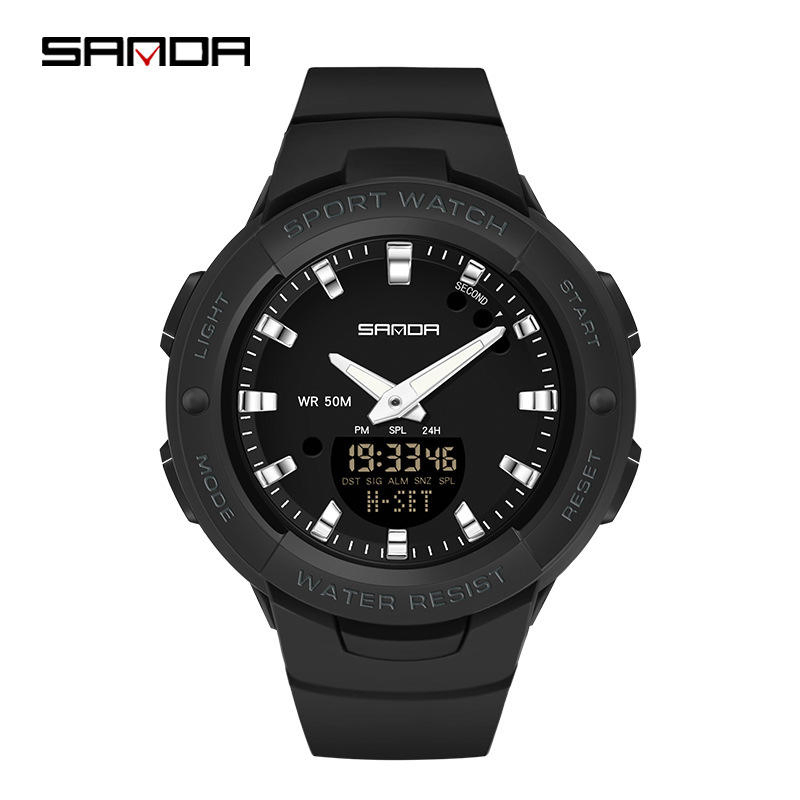 Sanda 6005 Unisex Multifunctional Fashion Waterproof Bands Electronic Men Digital Watch