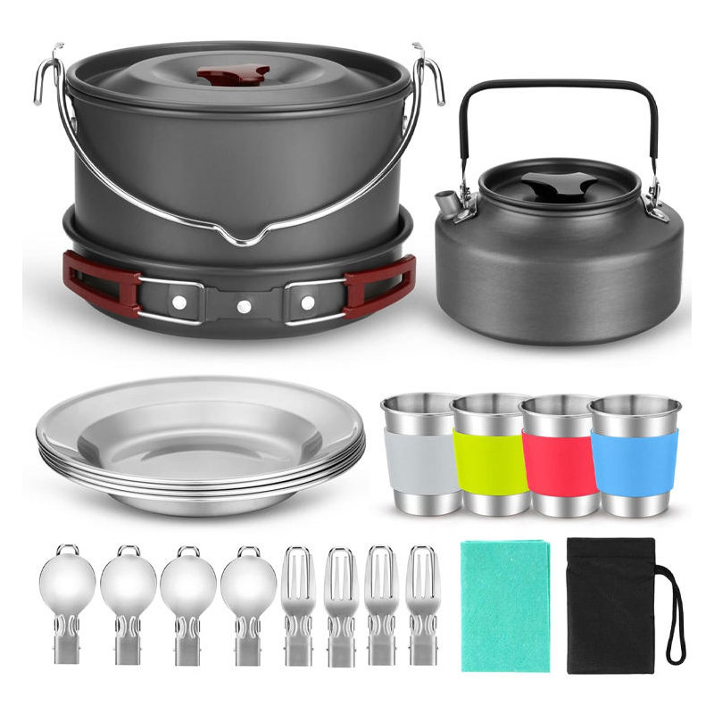 Camping Cookware Mess Kit 22PCS Portable Cooking Set for Outdoor