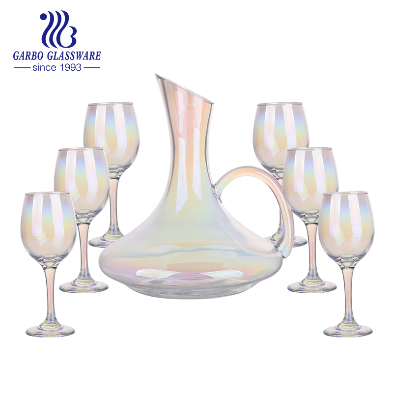 Luxurious Wine Glass Decanter and Goblet Stemware Set with Gold Rim