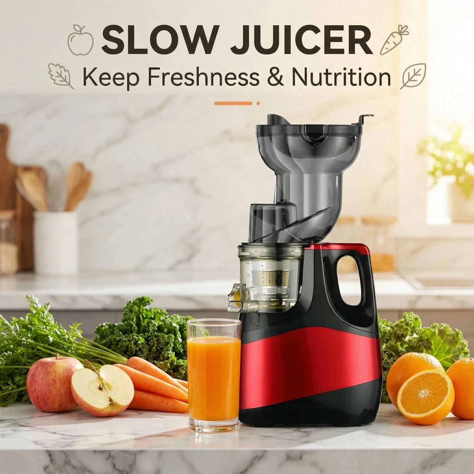 Slow Masticating Cold Press Juicer for Whole Fruits & Vegetables