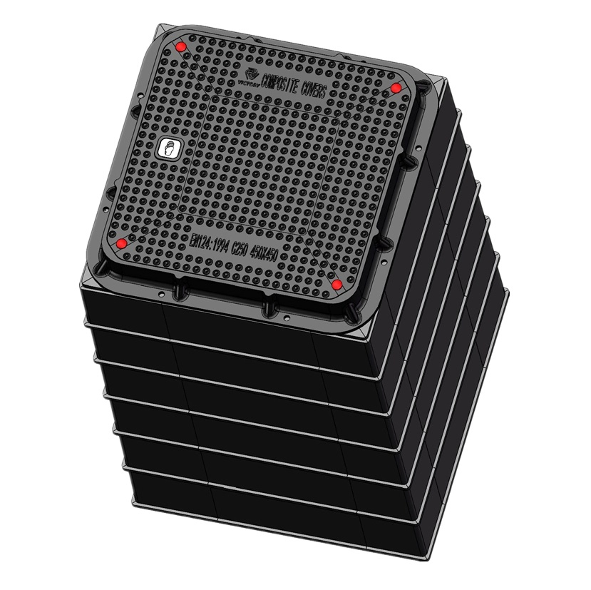 High Quality SMC Composite Waterproof Square Manhole Cover and Frame FRP GRP Fiberglass Watertight Manhole Cover Plastic Resin Manhole Cover 450mm X 450mm