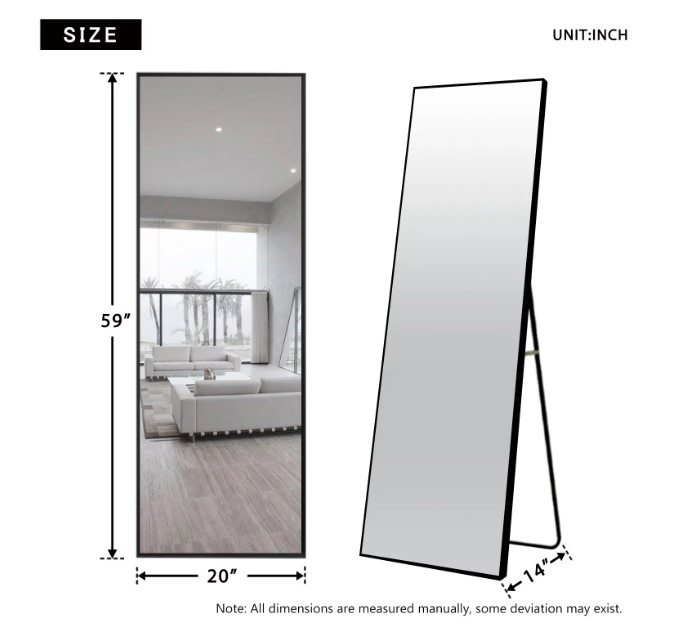 Rectangular Shape Floor Standing Full Length Round Metal Bathroom Framed Wall Mirror