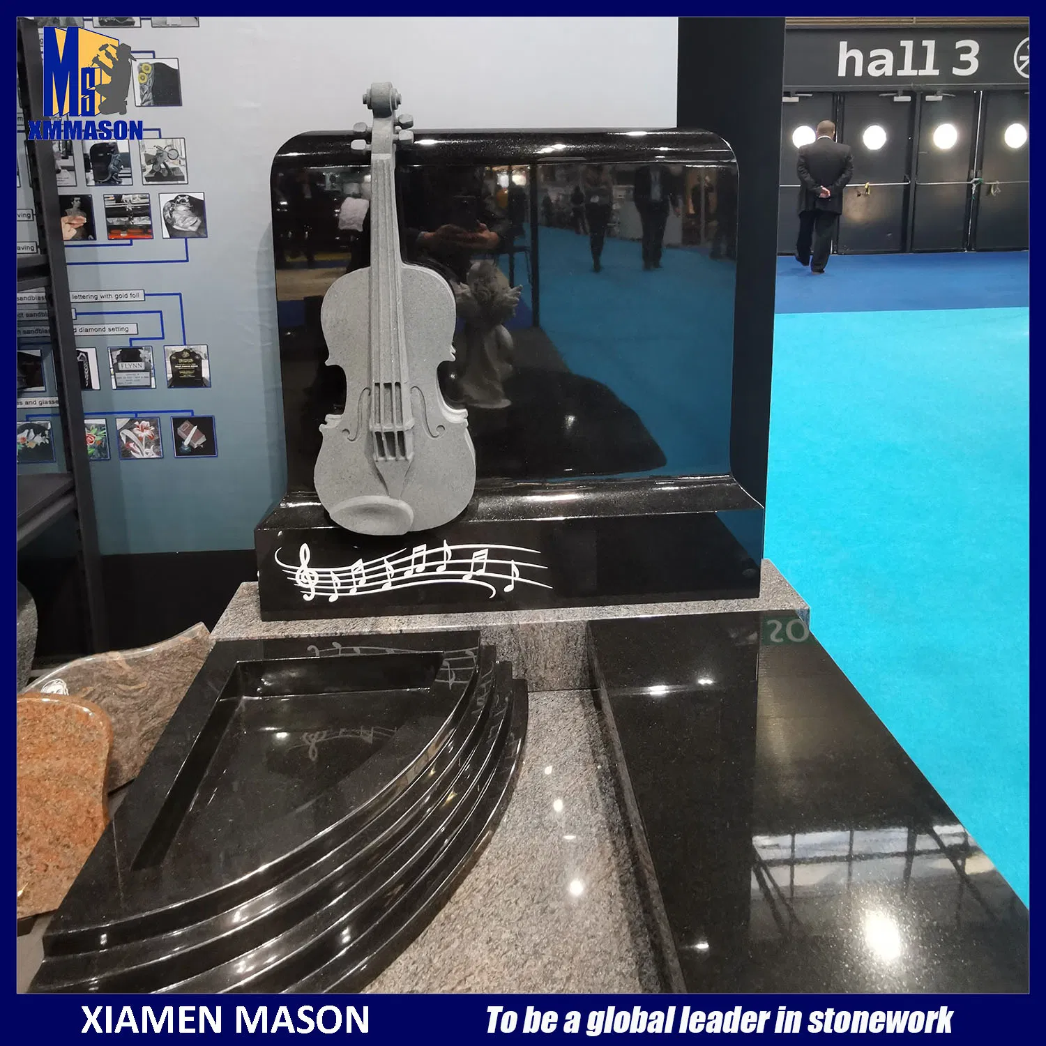 Guitar Design Headstone in Shanxi Black Granite