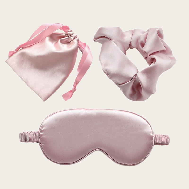 Silky Satin Silk Beauty Sleep Set|Soft Sleeping Eye Mask with Hair Scrunchie Headband Pouch