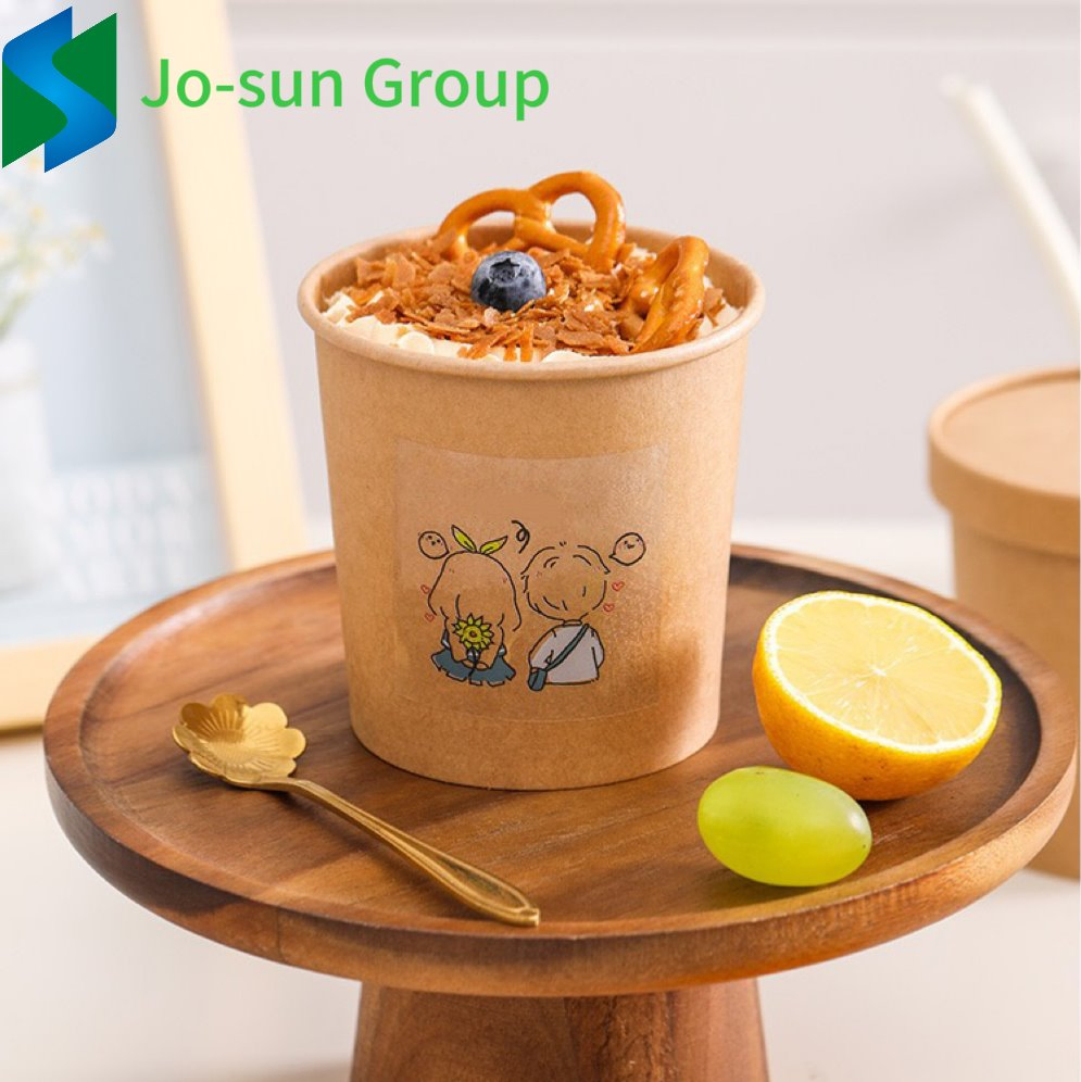 Jo-Sun Takeout Packaging Box Disposable Food Grade Noodle Bowl Kraft Soup Cups Paper Bucket with Lid
