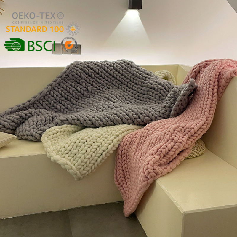 Machine Washable Crochet Blanket Hand Knit Chenille Yarn Throw Chunky Knitted Blanket