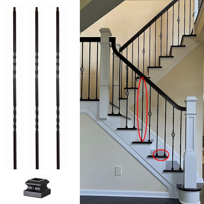 1/2"*44" Hollow Square Double Twist Iron Balusters Indoor Staircase Railing