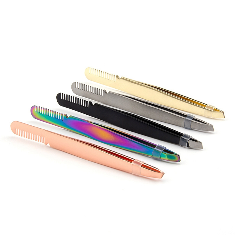 Wholesale Personalized Eyebrow Tweezers Low MOQ Customized Stainless Steel Eyebrow Tweezer with Comb