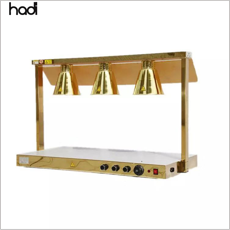 Equipment for Restaurant Keep Meat Halogen Hot Food Warming Insulation Hheater Luxury Golden Bulbs Buffet Station Carving Light Food Warmer with Lamp