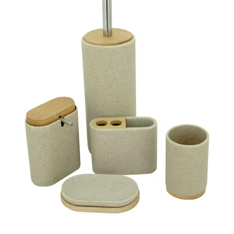 Customized Resin Bath Accessories Five PCS Eco-Friendly Sanitary Ware Modern Bathroom Set