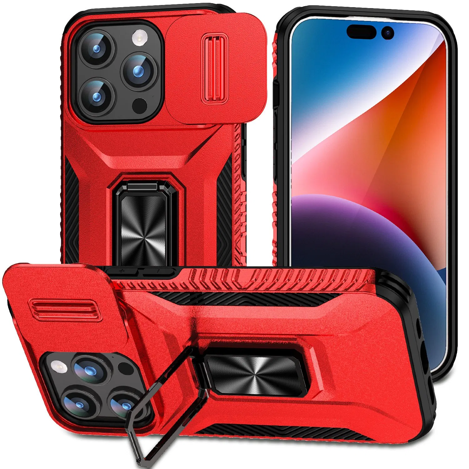 Shockproof Armor Push Window Case for Iphon 16 15 14 13 PRO Max 12 11 PRO Max Xs Max Xr X 15 Plus 13 Mini Cover with Back Holder