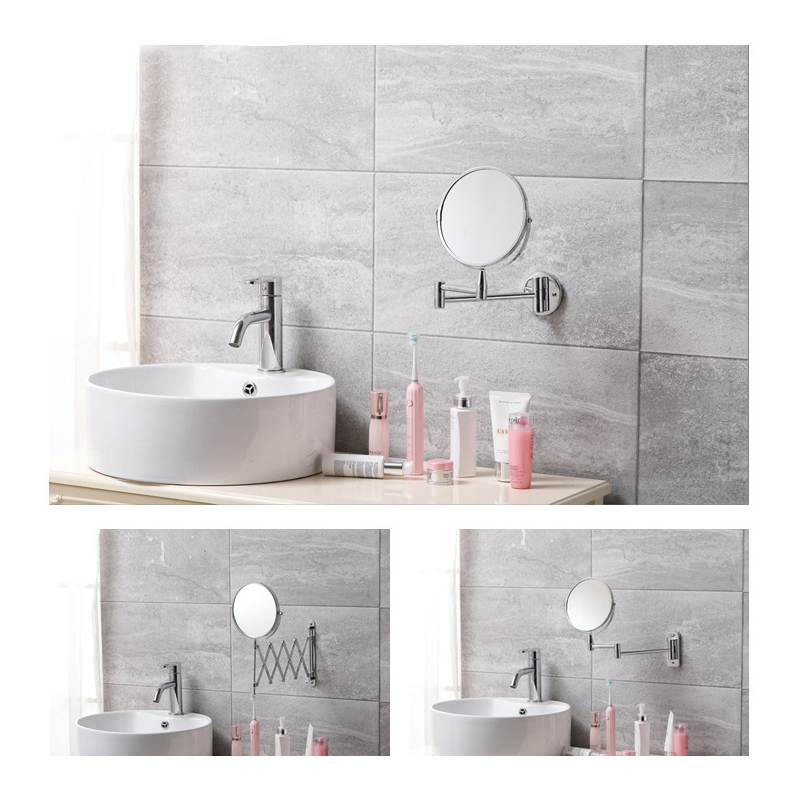 Bathroom Vanity Mirror Folding Telescopic Wall Hanging Free Punching Beauty Mirror Double-Sided High-Definition Beauty Makeup Mirror