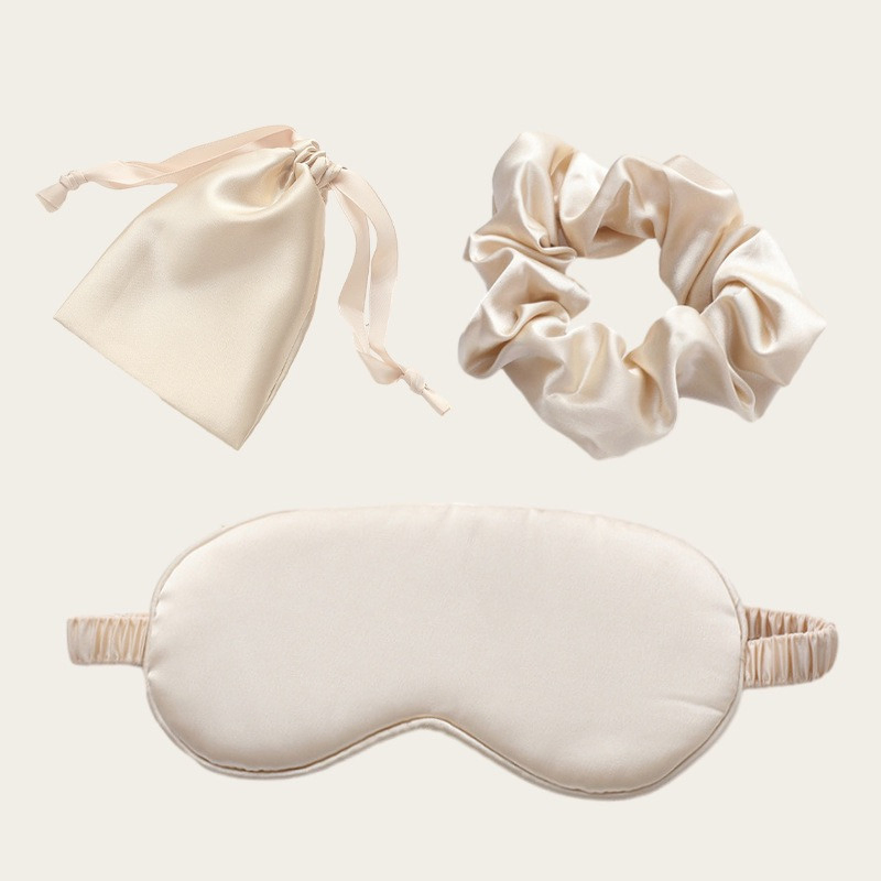 Silky Satin Silk Beauty Sleep Set|Soft Sleeping Eye Mask with Hair Scrunchie Headband Pouch Gift
