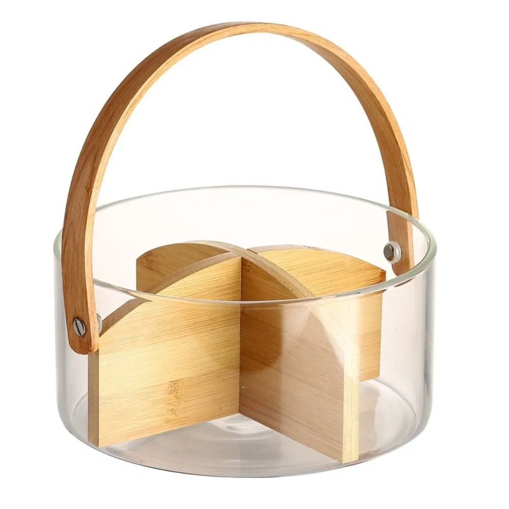 Fruit Basket with Wooden Divider Kitchen Organizer Multi-Compartment Food Mi24742